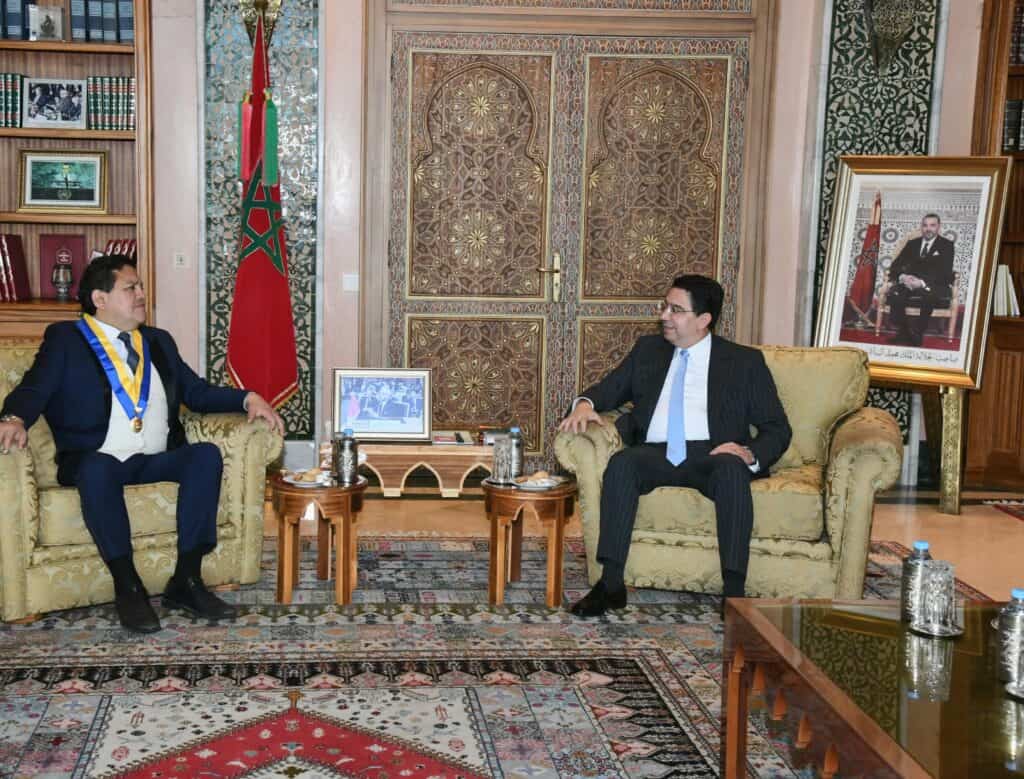 Bourita reçoit le président du Parlement de la Communauté andine qui a exprimé son soutien à l’intégrité territoriale du Maroc رئيس برلمان الأنديز يؤكد دعمه لمغربية الصحراء خلال لقائه ببوريطة